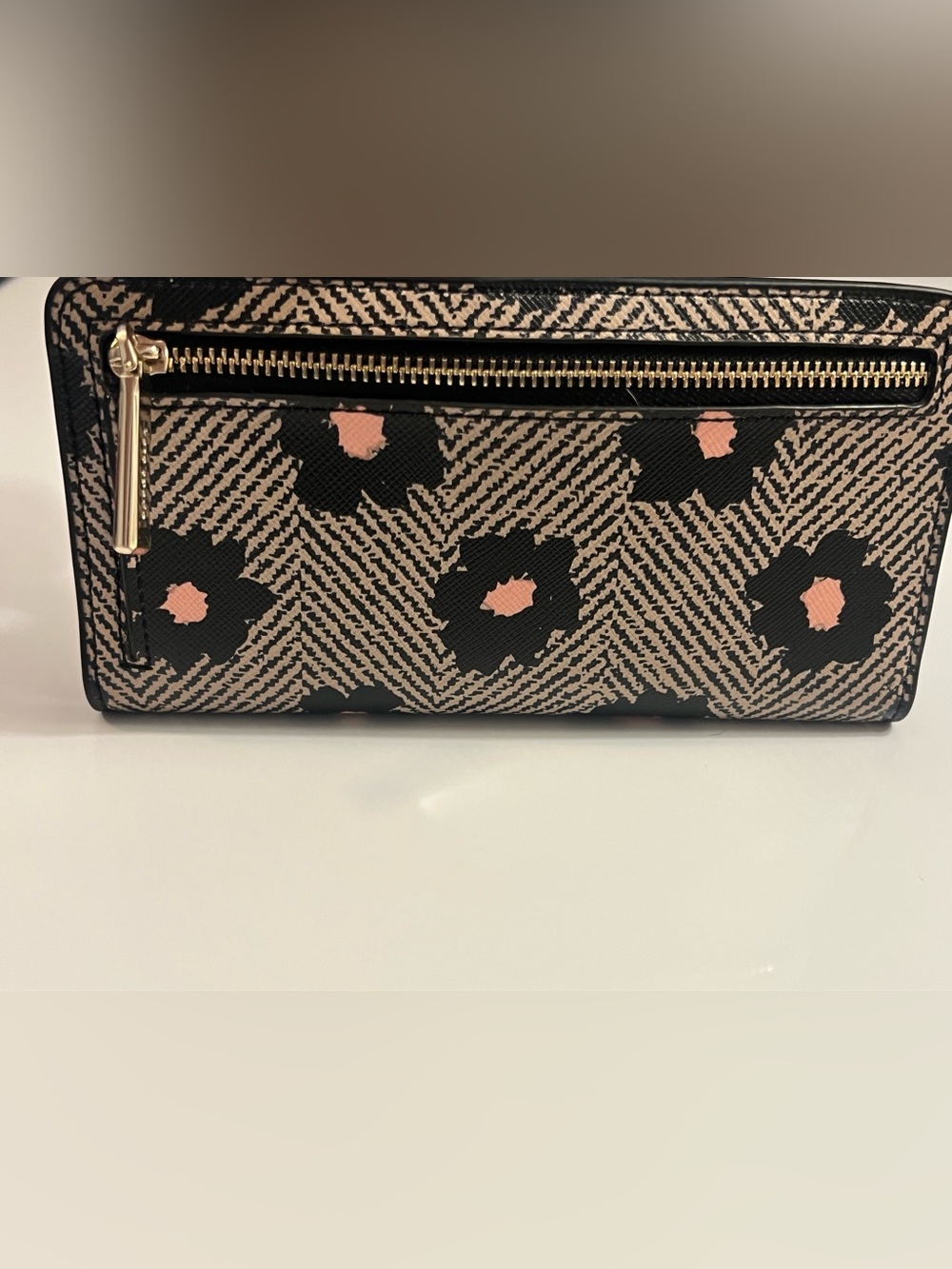 Kate Spade Bifold Wallet black multi herringbone floral pattern - Picture 7 of 16